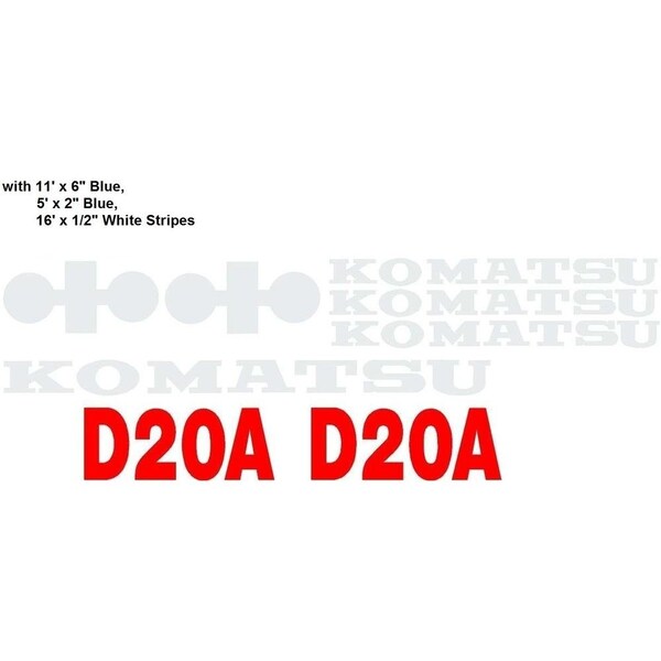 Komatsu Dozer D20A Decal Set w/ 2 Blue Stripes & 1 White Stripe